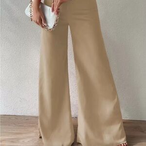 Wide-Leg High-Rise Pants in Beige
